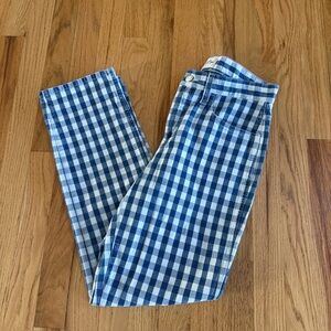 J. Crew Blue and White Checkered Straight Leg Jeans